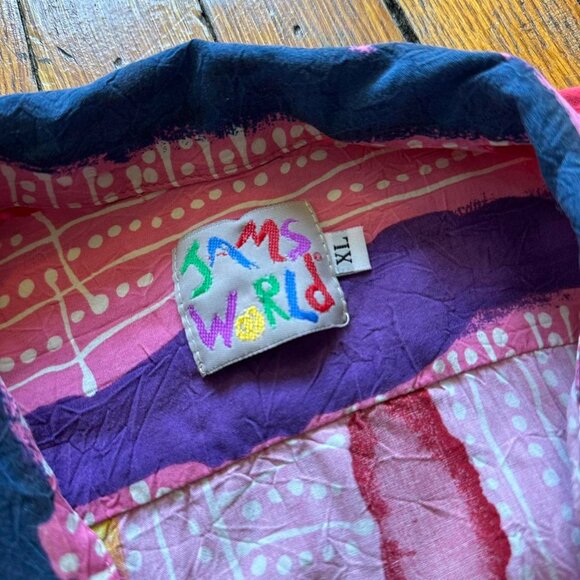 Rare VTG 80s 90s JAMS World Abstract Pattern Melted Crayon Hawaiian Shirt XL - Picture 3 of 8